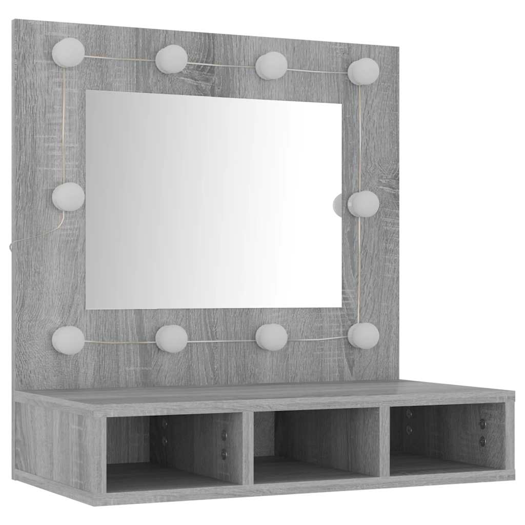 vidaXL Szafka z lustrem i LED, szary dąb sonoma, 60x31,5x62 cm