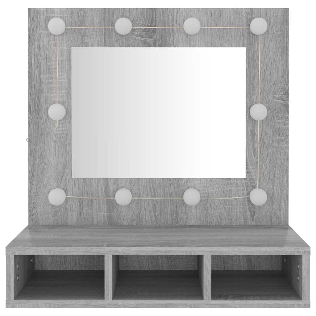 vidaXL Szafka z lustrem i LED, szary dąb sonoma, 60x31,5x62 cm