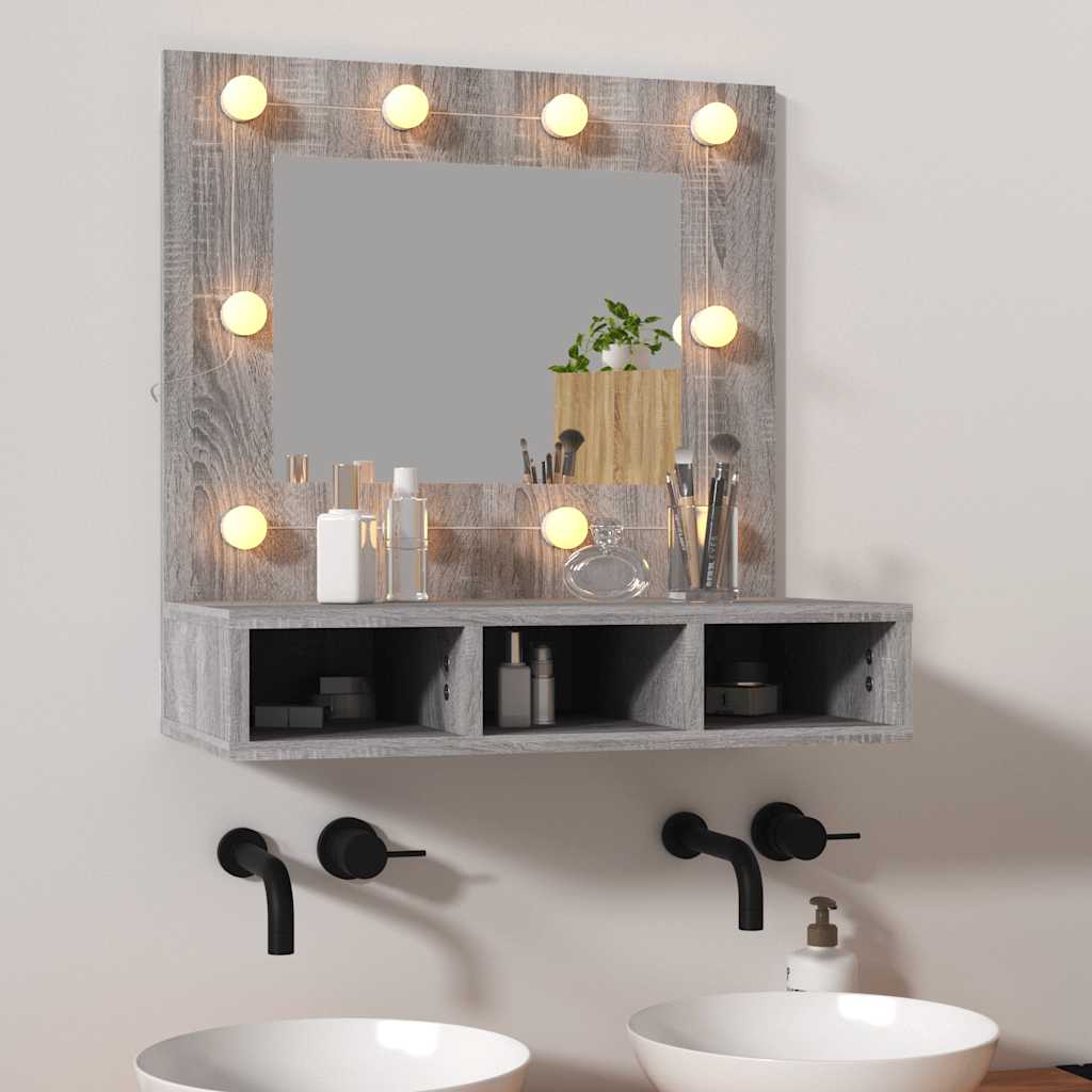 vidaXL Szafka z lustrem i LED, szary dąb sonoma, 60x31,5x62 cm