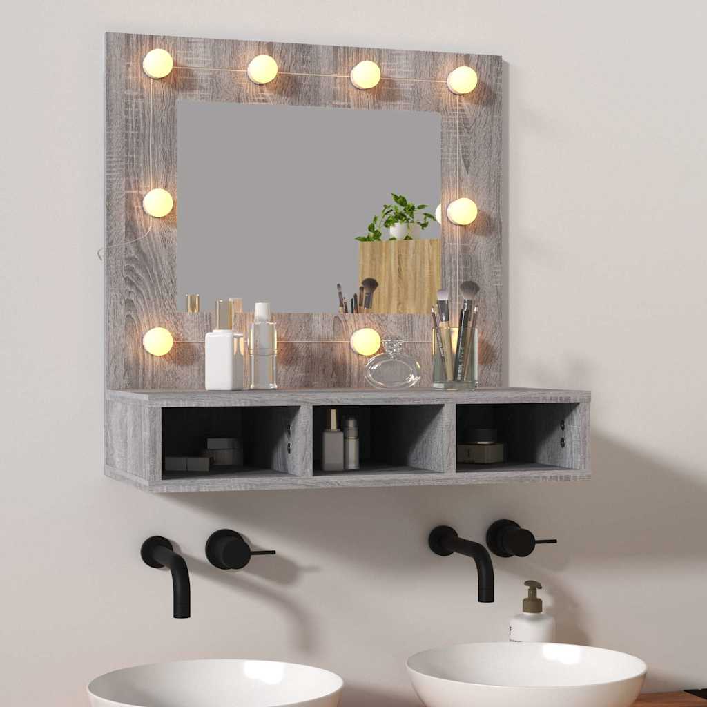 vidaXL Szafka z lustrem i LED, szary dąb sonoma, 60x31,5x62 cm