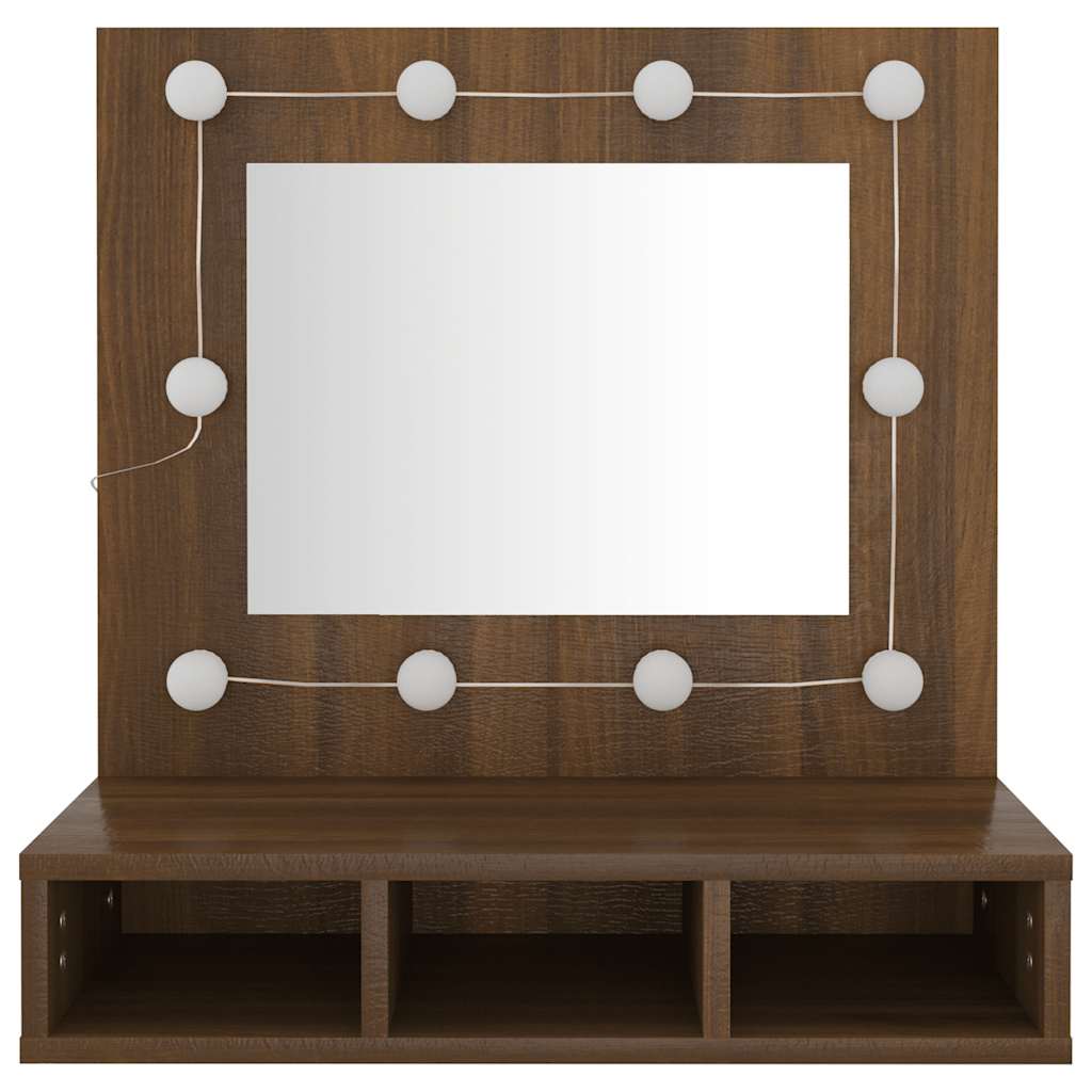 vidaXL Szafka z lustrem i oświetleniem LED, brązowy dąb, 60x31,5x62 cm