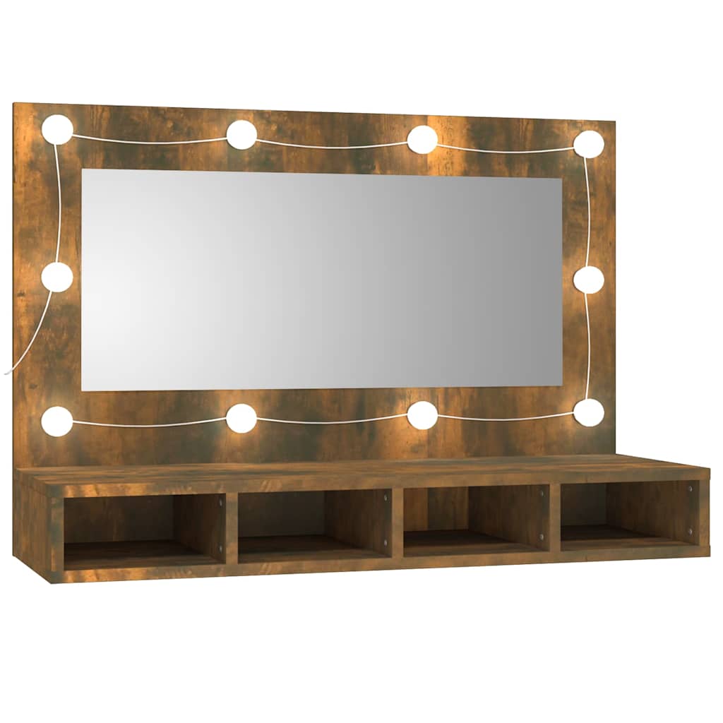 vidaXL Szafka z lustrem i LED, przydymiony dąb, 90x31,5x62 cm