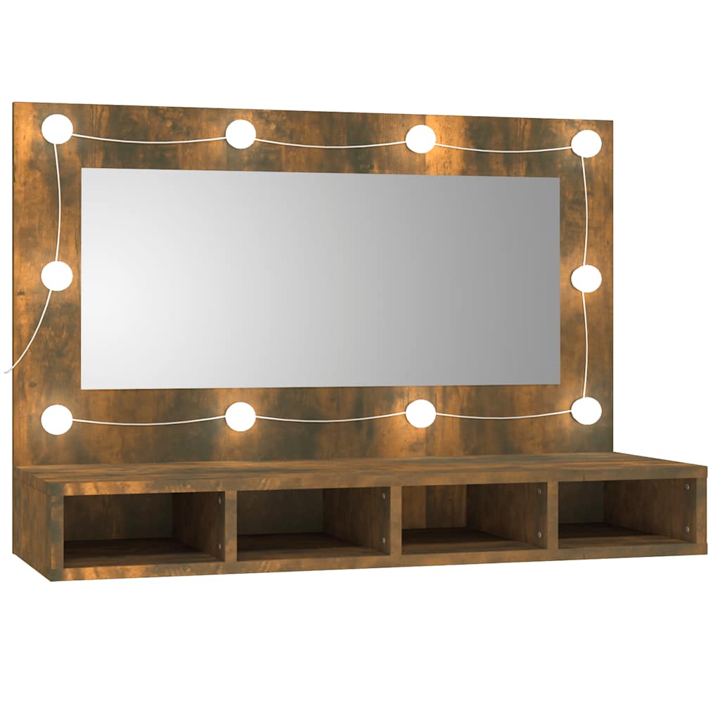 vidaXL Szafka z lustrem i LED, przydymiony dąb, 90x31,5x62 cm