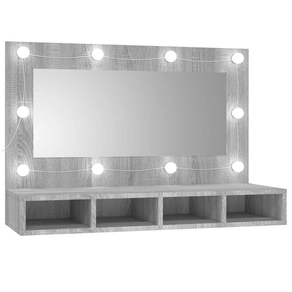 vidaXL Szafka z lustrem i LED, szary dąb sonoma, 90x31,5x62 cm