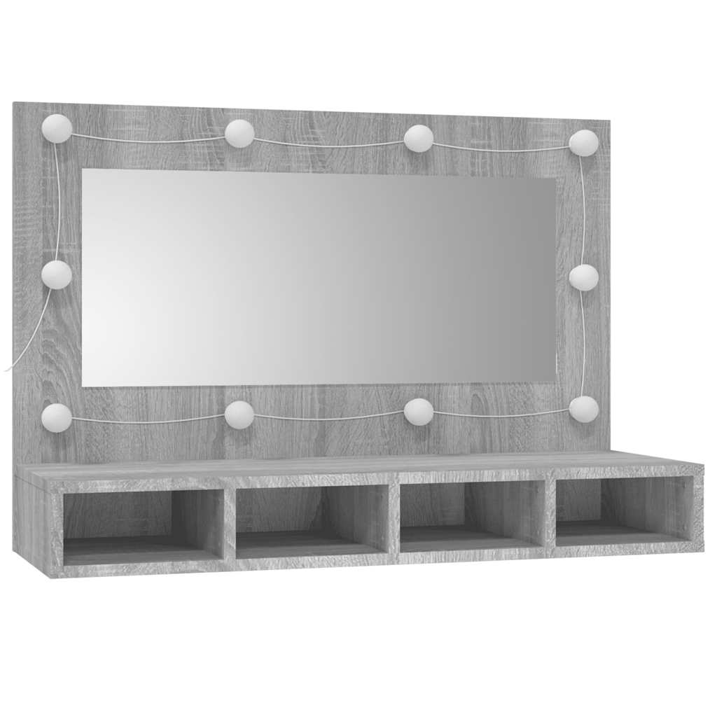 vidaXL Szafka z lustrem i LED, szary dąb sonoma, 90x31,5x62 cm