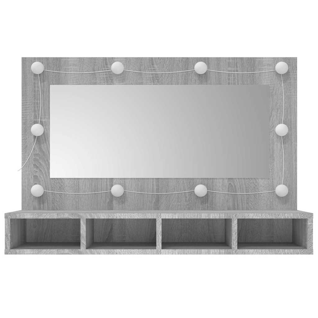 vidaXL Szafka z lustrem i LED, szary dąb sonoma, 90x31,5x62 cm