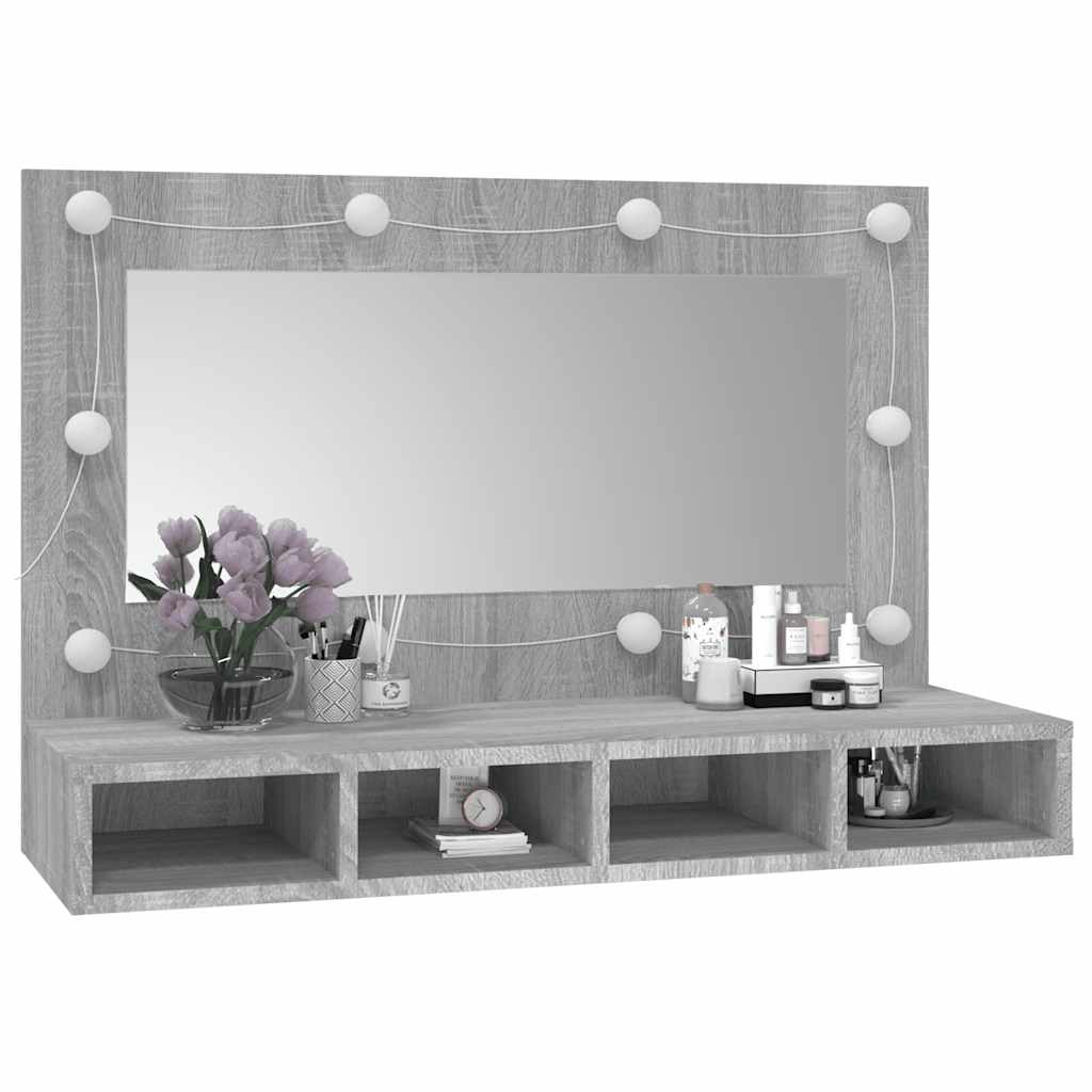 vidaXL Szafka z lustrem i LED, szary dąb sonoma, 90x31,5x62 cm