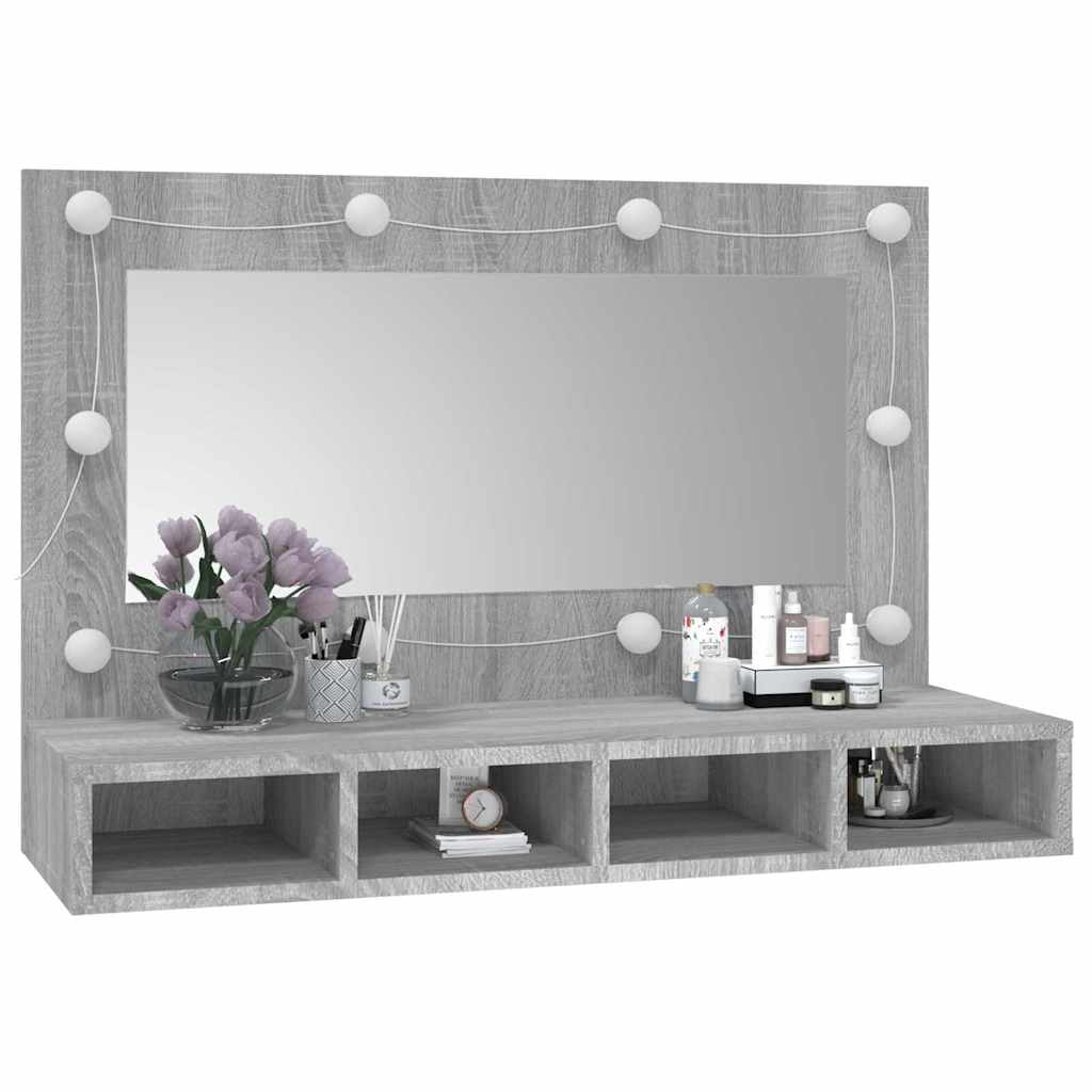 vidaXL Szafka z lustrem i LED, szary dąb sonoma, 90x31,5x62 cm