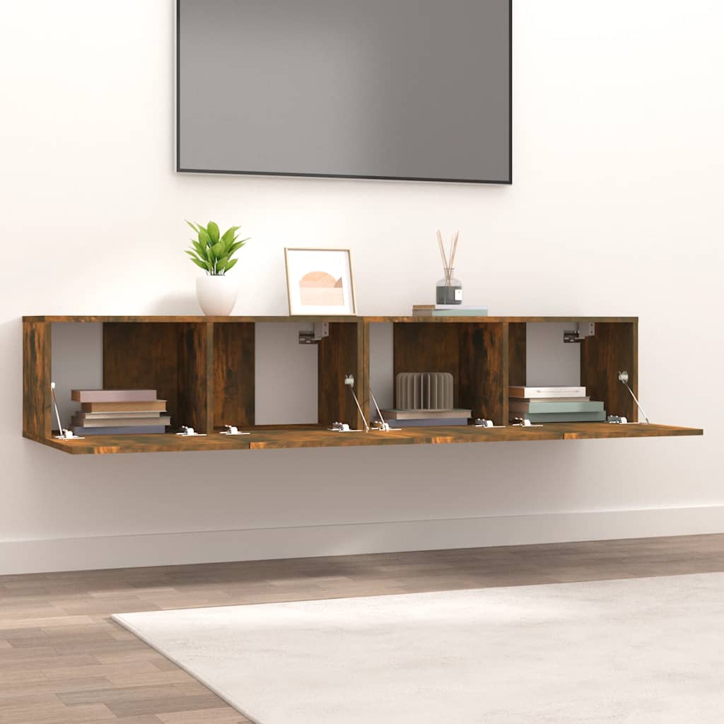 vidaXL Ścienne szafki TV, 2 szt., przydymiony dąb, 80x30x30 cm