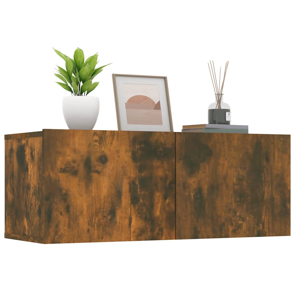 vidaXL Ścienne szafki TV, 2 szt., przydymiony dąb, 80x30x30 cm