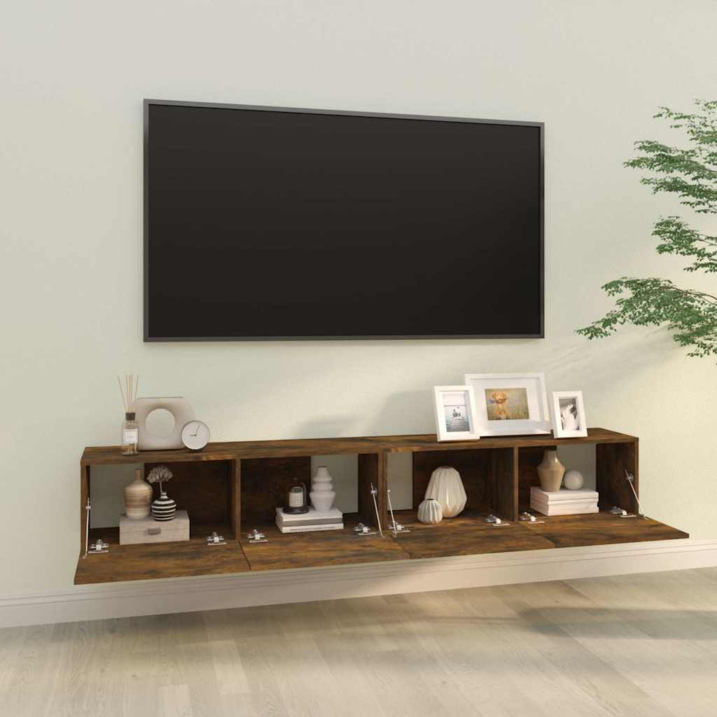 vidaXL Ścienne szafki TV, 2 szt., przydymiony dąb, 100x30x30 cm