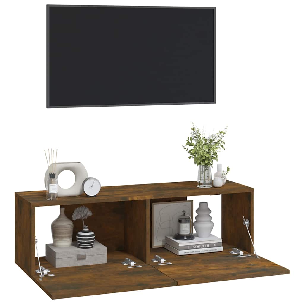 vidaXL Ścienne szafki TV, 2 szt., przydymiony dąb, 100x30x30 cm