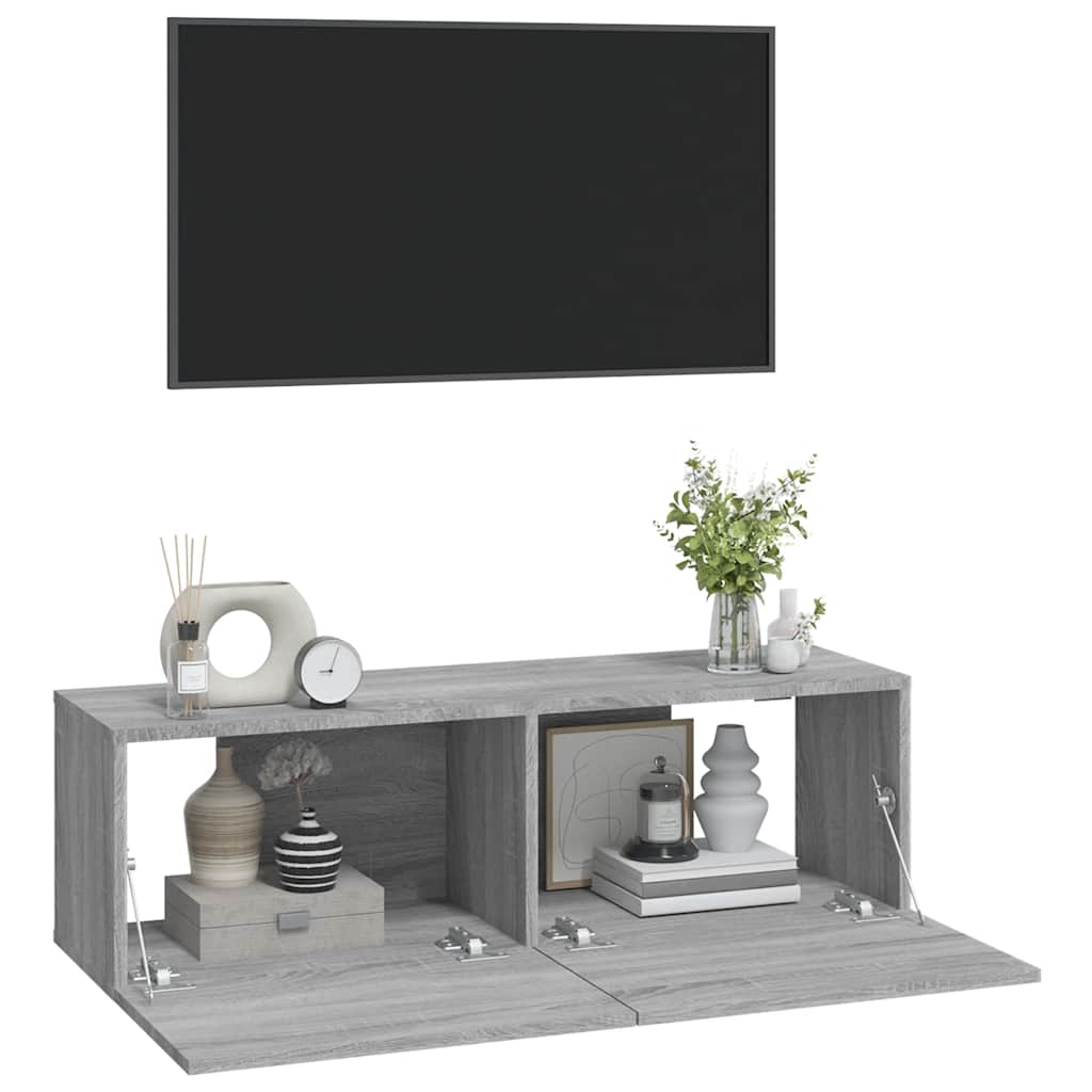 vidaXL Ścienne szafki TV, 2 szt., szary dąb sonoma, 100x30x30 cm