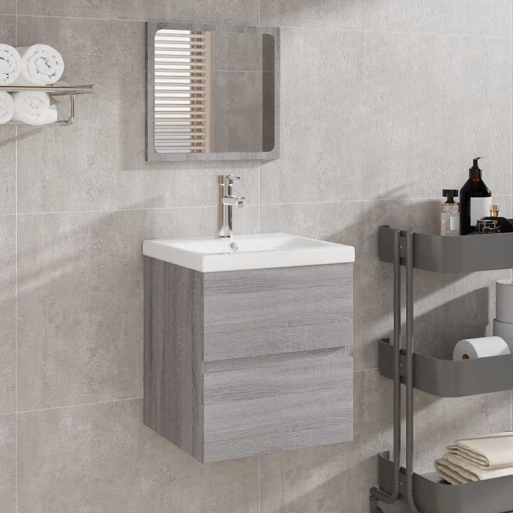 vidaXL Szafka łazienkowa z lustrem, szary dąb sonoma