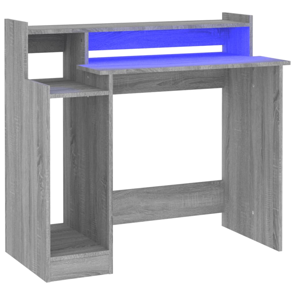 vidaXL Biurko z podświetleniem LED, szary dąb sonoma, 97x45x90 cm