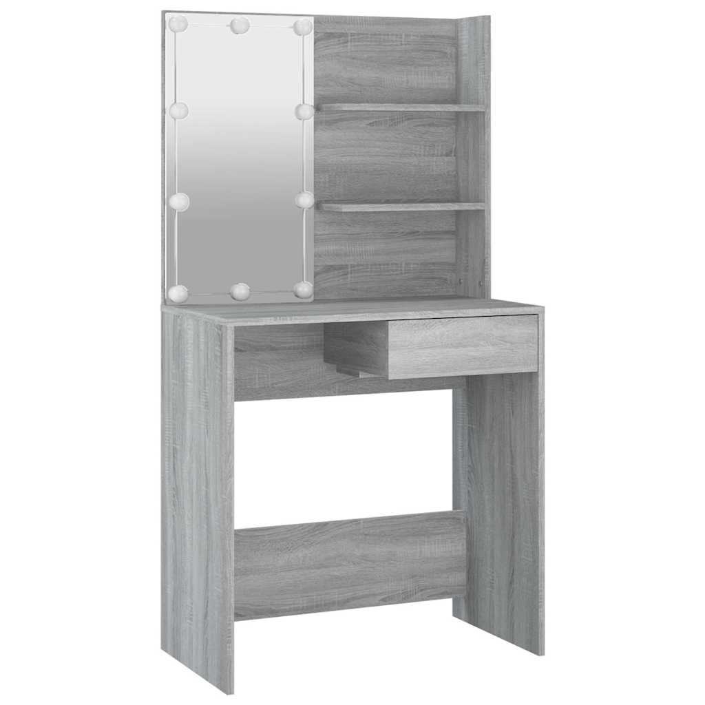 vidaXL Toaletka z LED, szary dąb sonoma, 74,5x40x141 cm