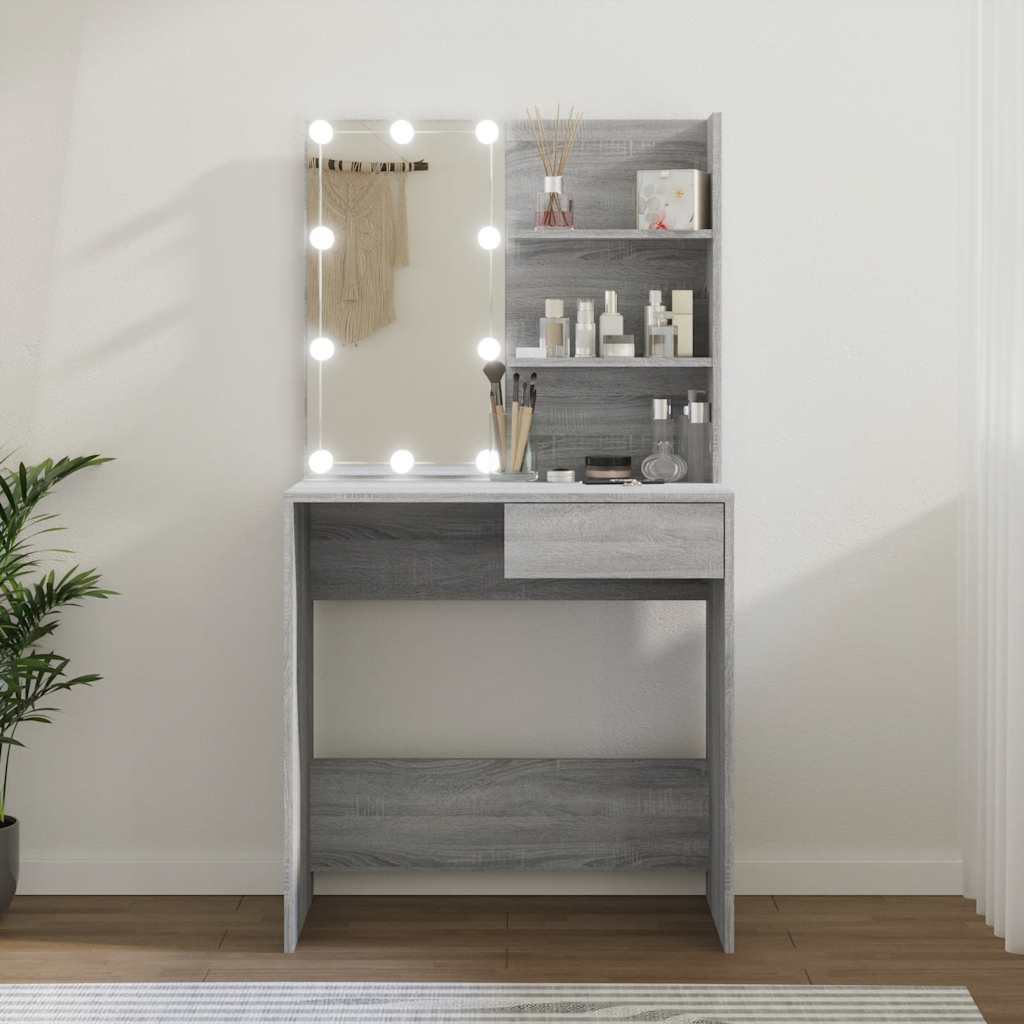 vidaXL Toaletka z LED, szary dąb sonoma, 74,5x40x141 cm