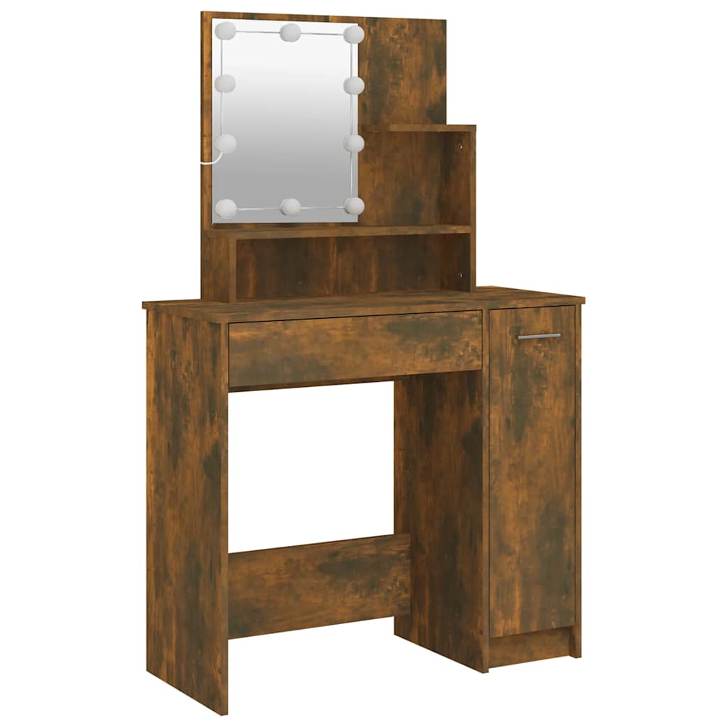 vidaXL Toaletka z LED, przydymiony dąb, 86,5x35x136 cm