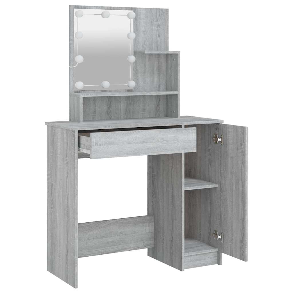 vidaXL Toaletka z LED, szary dąb sonoma, 86,5x35x136 cm