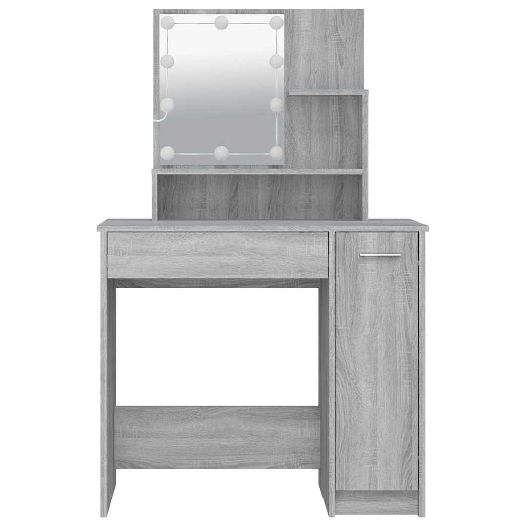 vidaXL Toaletka z LED, szary dąb sonoma, 86,5x35x136 cm