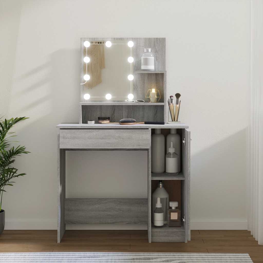 vidaXL Toaletka z LED, szary dąb sonoma, 86,5x35x136 cm
