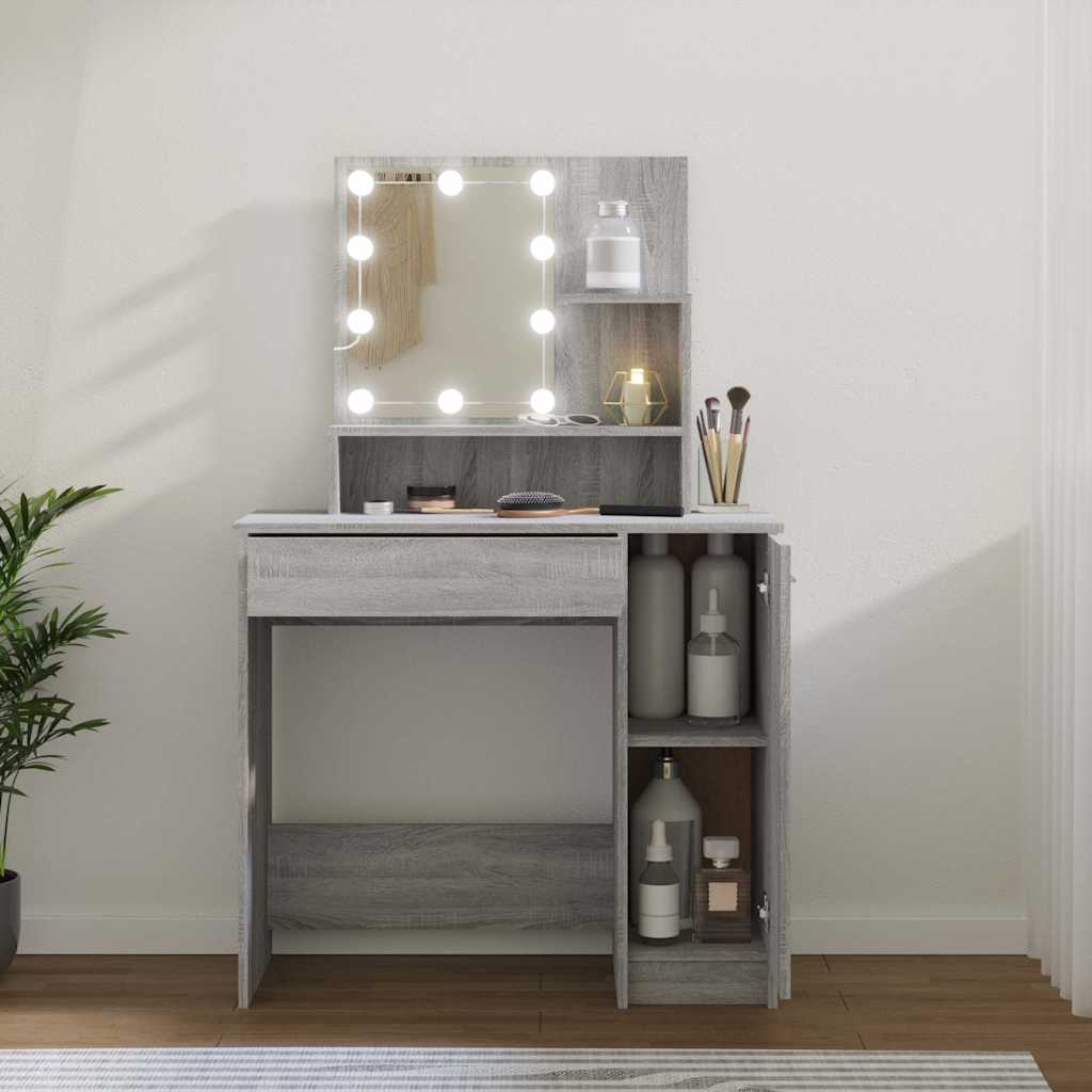vidaXL Toaletka z LED, szary dąb sonoma, 86,5x35x136 cm