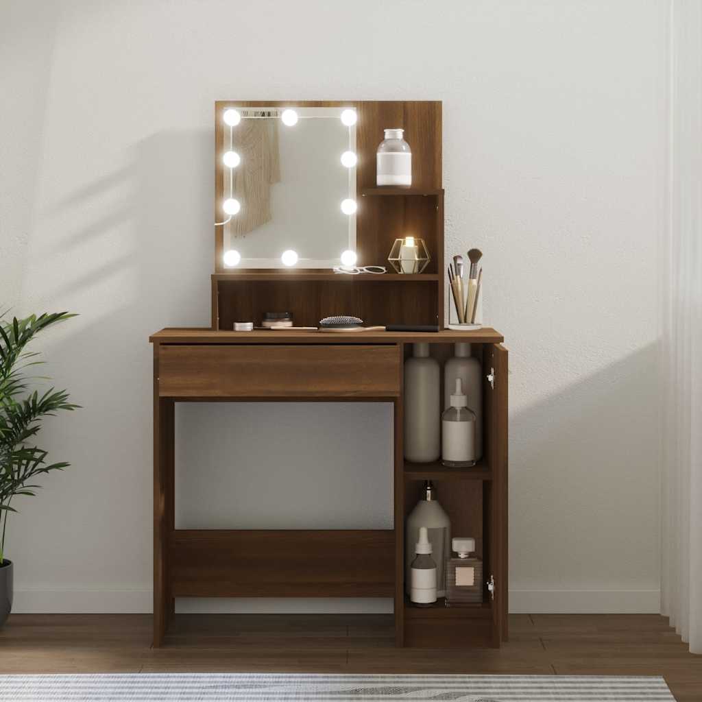 vidaXL Toaletka z LED, brązowy dąb, 86,5x35x136 cm