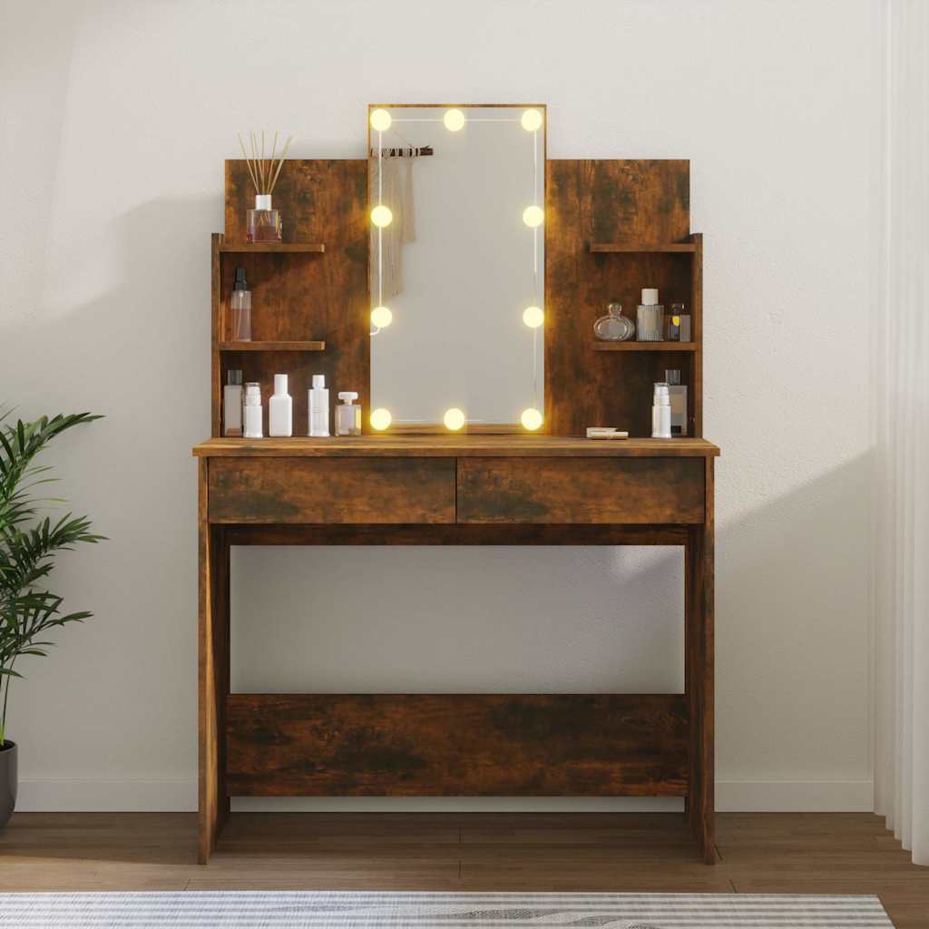 vidaXL Toaletka z LED, przydymiony dąb, 96x40x142 cm