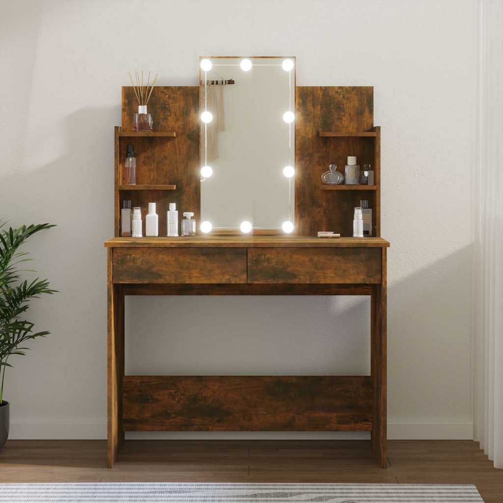 vidaXL Toaletka z LED, przydymiony dąb, 96x40x142 cm