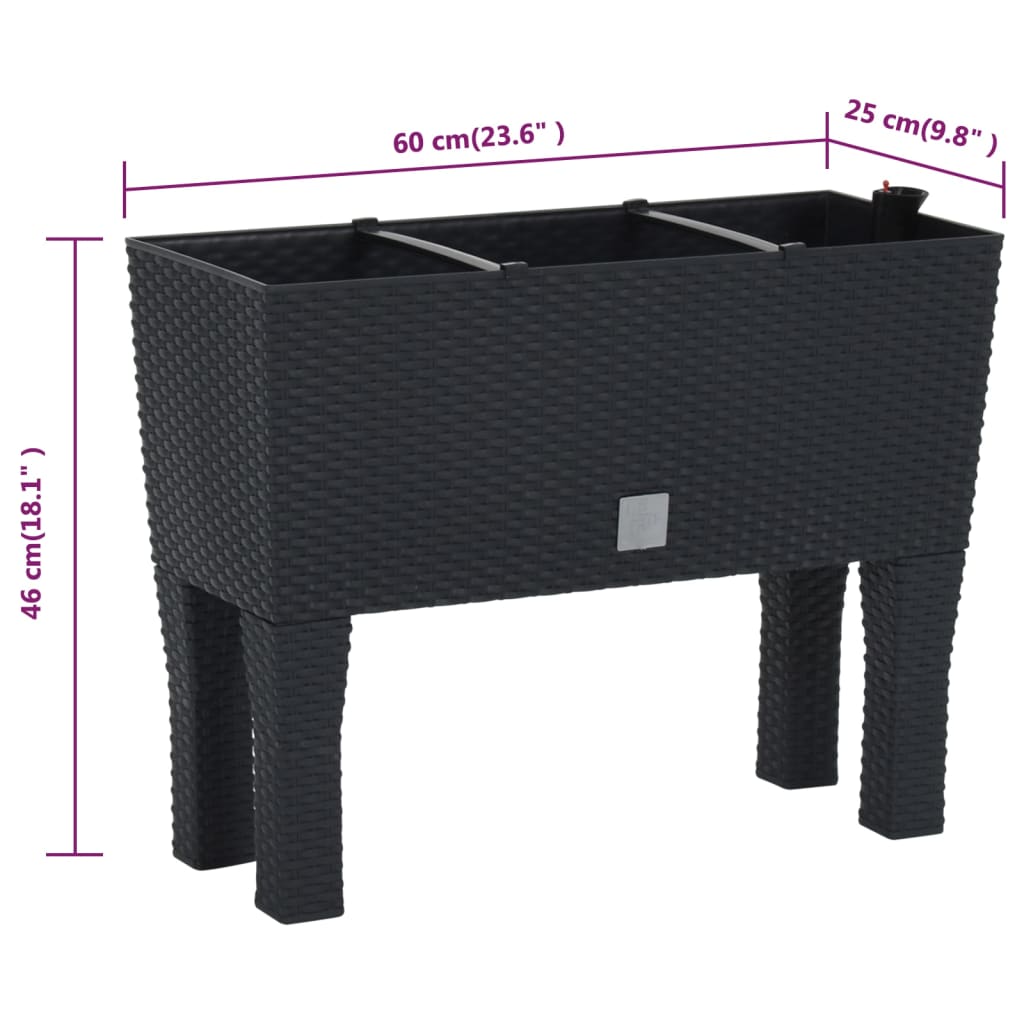 vidaXL Podwyższona donica, antracytowa, 60x25x46 cm, rattan PP
