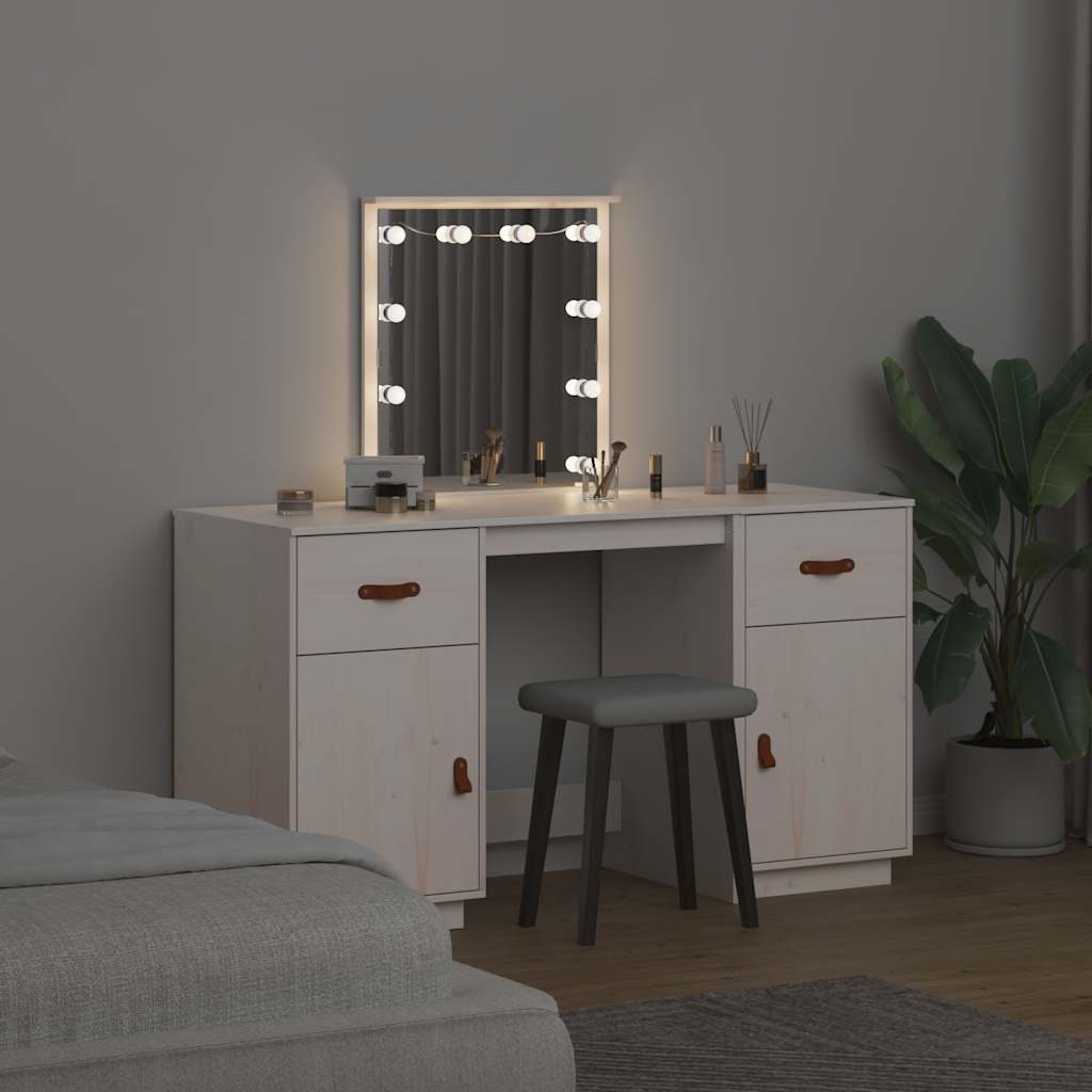 vidaXL Toaletka z LED, vit, lite drewno sosnowe