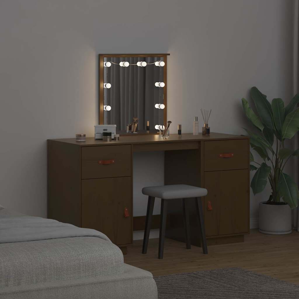 vidaXL Toaletka z LED, miodowy brąz, lite drewno sosnowe