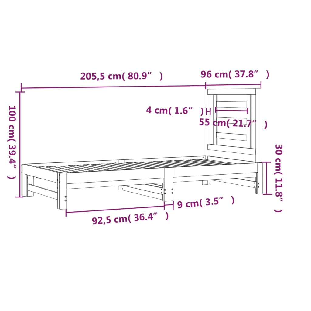 vidaXL Łóżko rozsuwane, 2x(90x200) cm, lite drewno sosnowe