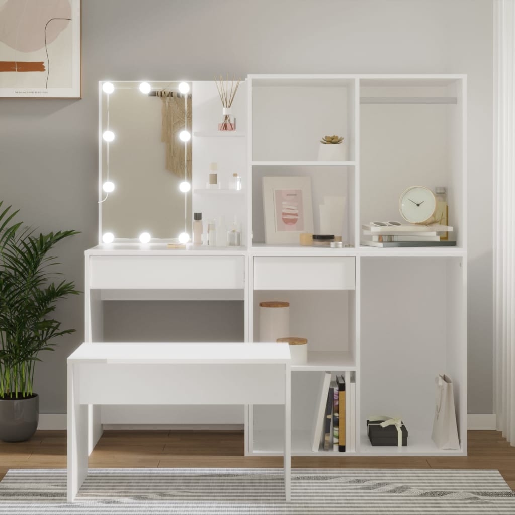 vidaXL Zestaw z toaletką i oświetleniem LED, biały