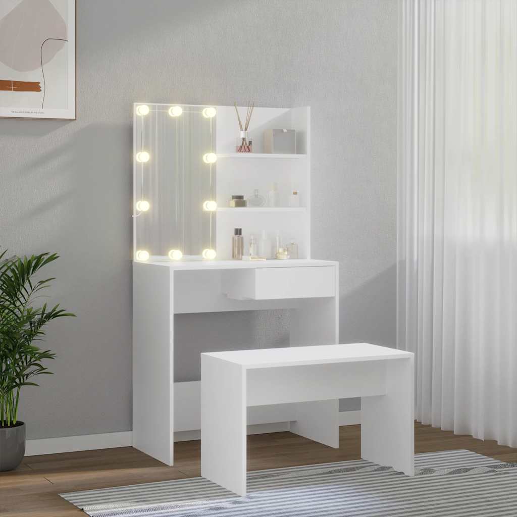 vidaXL Zestaw z toaletką i oświetleniem LED, biały