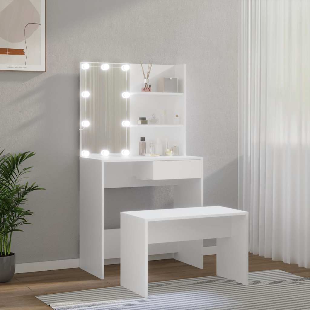 vidaXL Zestaw z toaletką i oświetleniem LED, biały