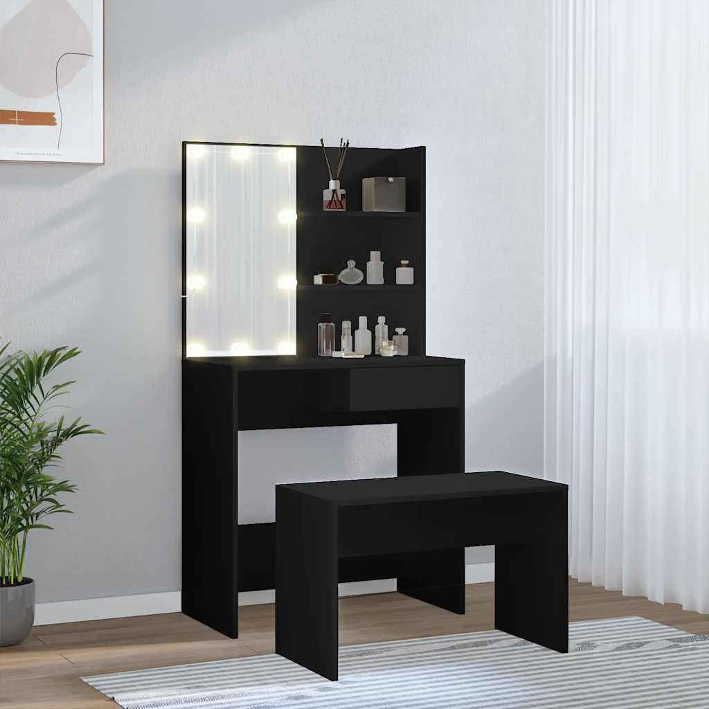 vidaXL Toaletka z LED, czarna, materiał drewnopochodny