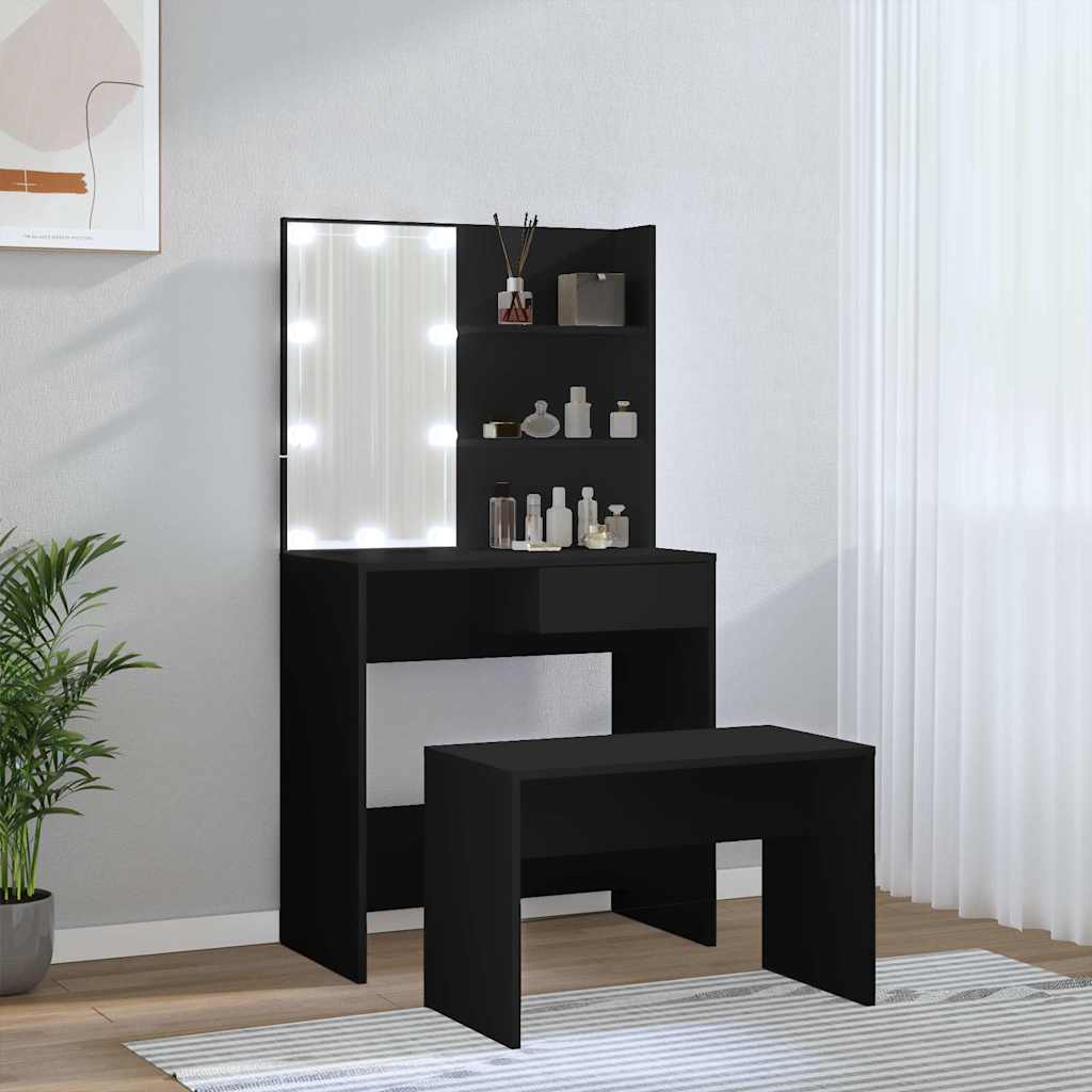 vidaXL Toaletka z LED, czarna, materiał drewnopochodny