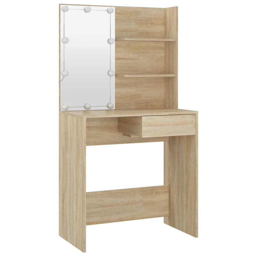 vidaXL Zestaw z toaletką i oświetleniem LED, dąb sonoma