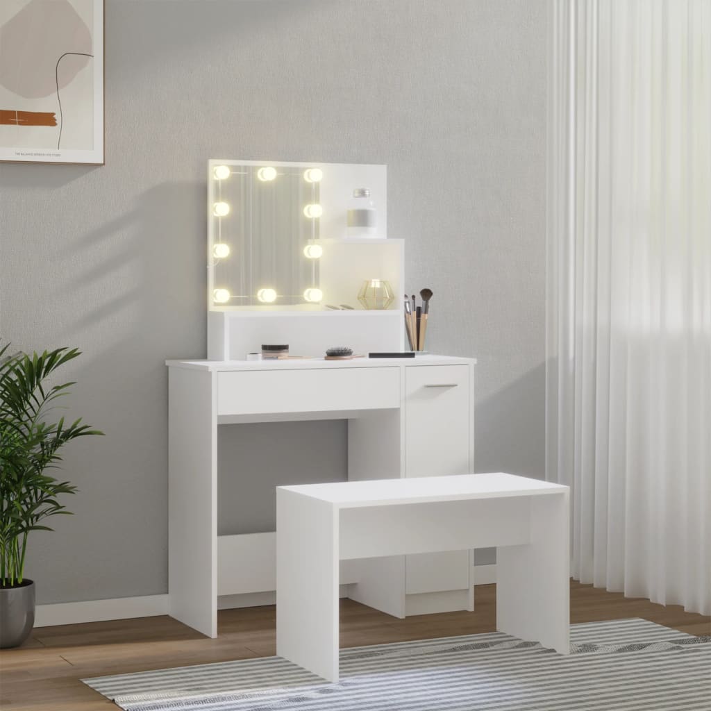 vidaXL Zestaw z toaletką i oświetleniem LED, biały