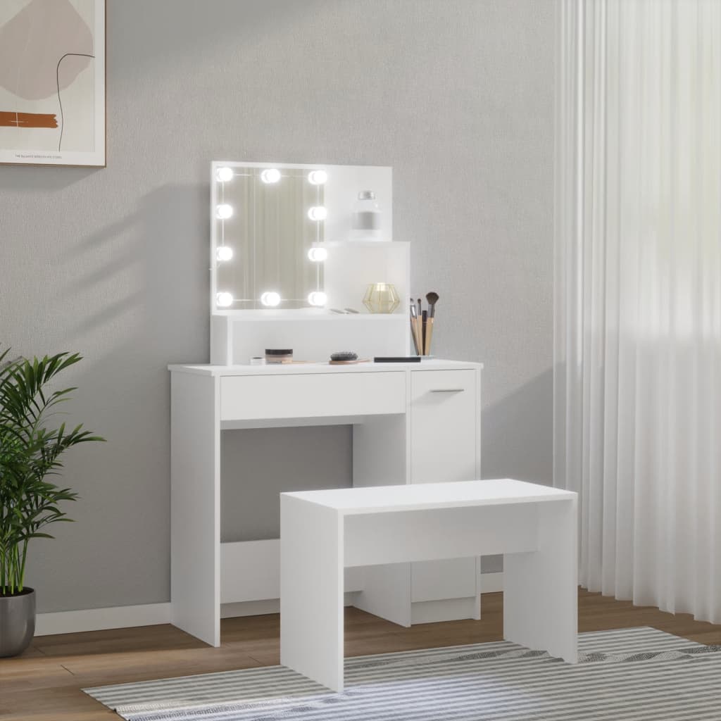 vidaXL Zestaw z toaletką i oświetleniem LED, biały