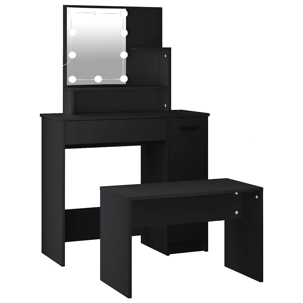 vidaXL Toaletka z LED, czarna, materiał drewnopochodny
