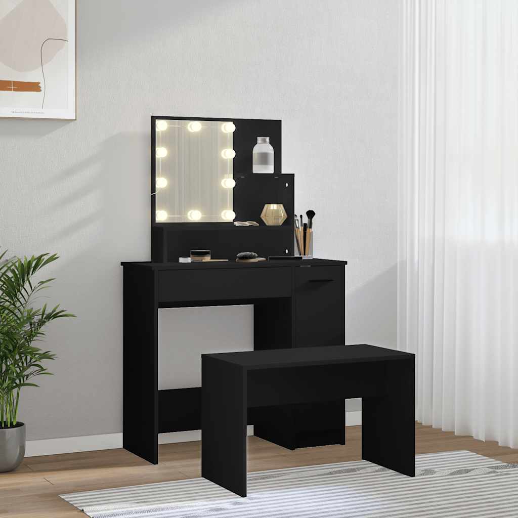 vidaXL Toaletka z LED, czarna, materiał drewnopochodny