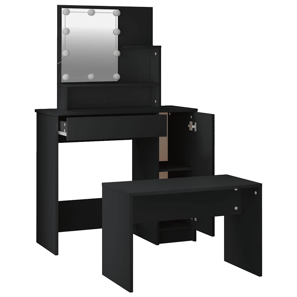 vidaXL Toaletka z LED, czarna, materiał drewnopochodny