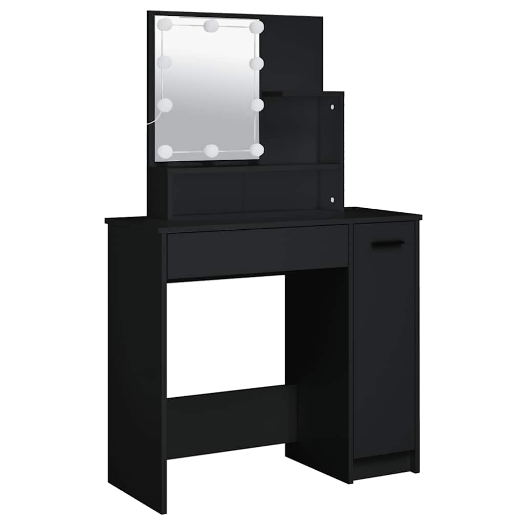 vidaXL Toaletka z LED, czarna, materiał drewnopochodny