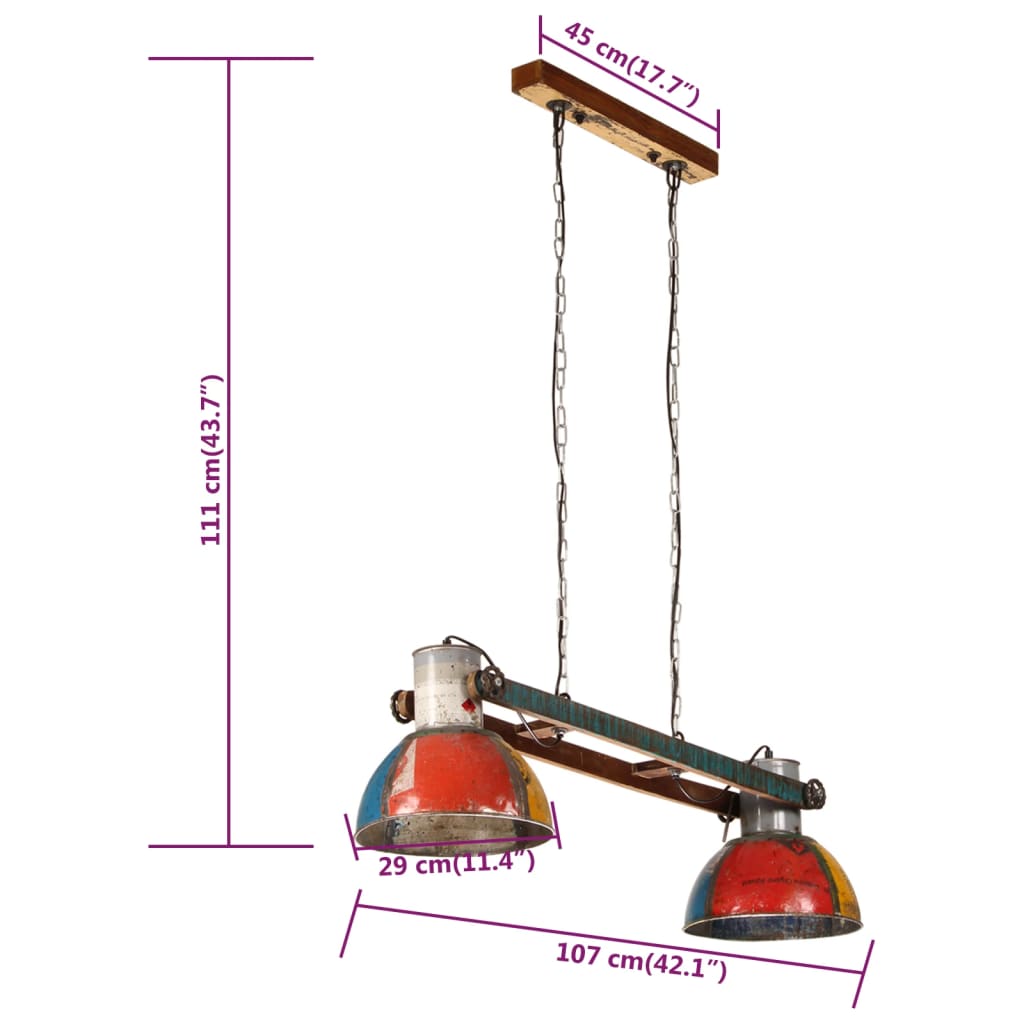 vidaXL Industrialna lampa wisząca, 25 W, kolorowa, 111 cm, E27