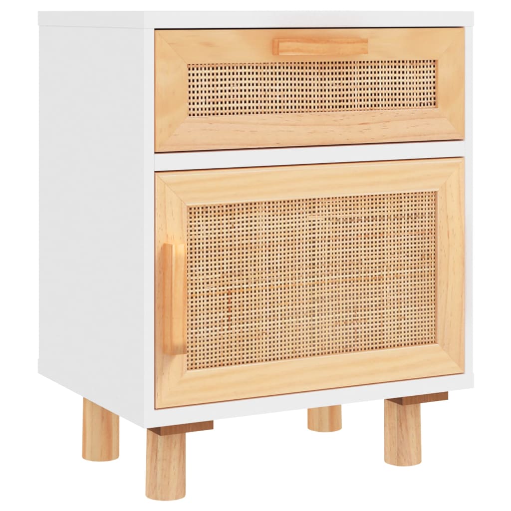 vidaXL Szafki nocne, 2 szt., białe, lite drewno sosnowe i rattan