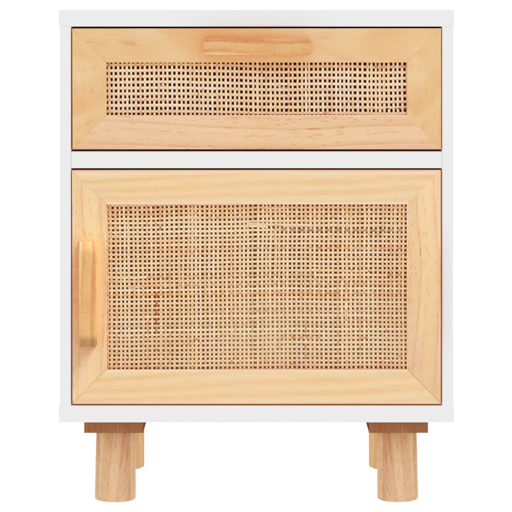 vidaXL Szafki nocne, 2 szt., białe, lite drewno sosnowe i rattan