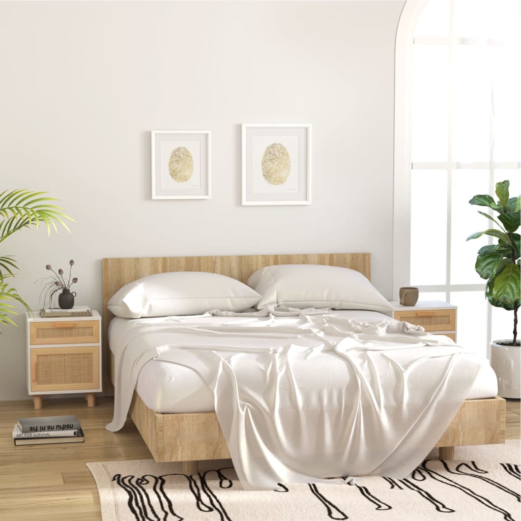 vidaXL Szafki nocne, 2 szt., białe, lite drewno sosnowe i rattan