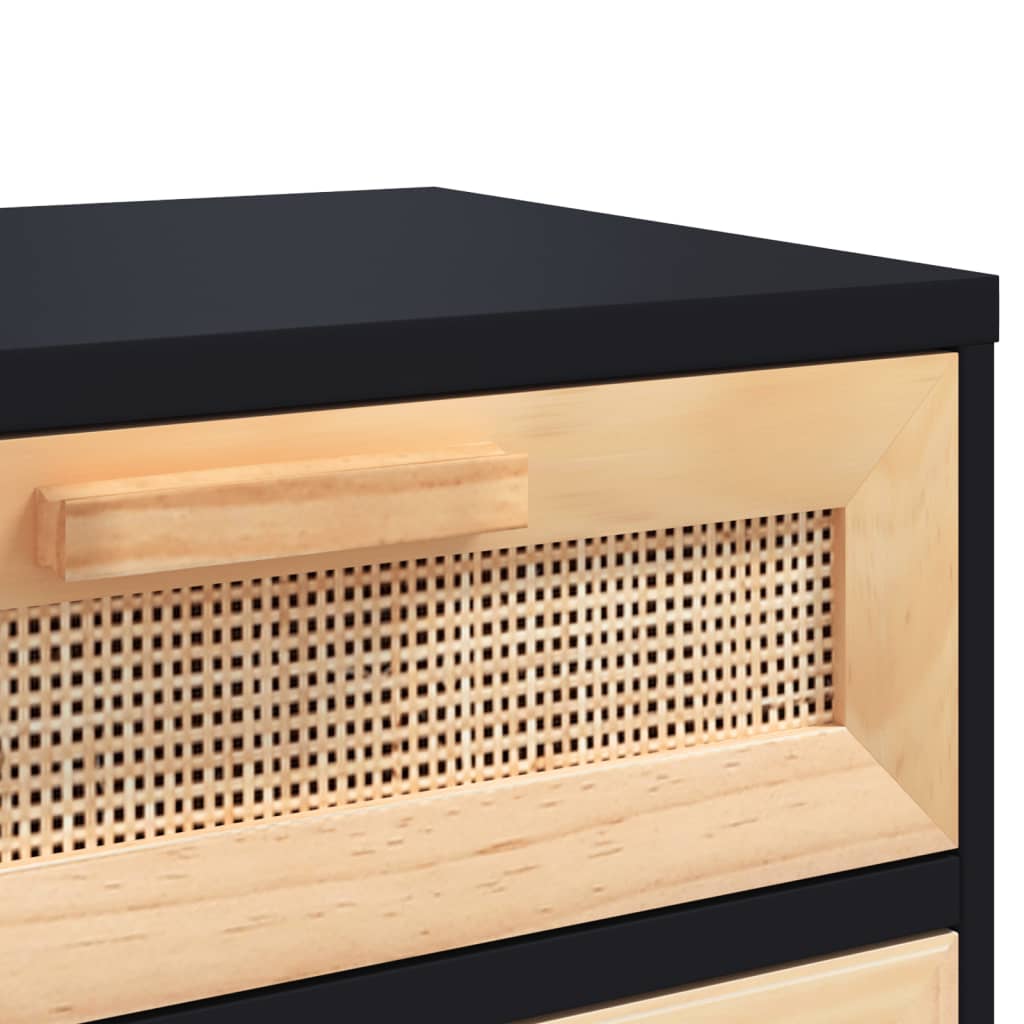 vidaXL Szafka nocna, czarna, lite drewno sosnowe i naturalny rattan